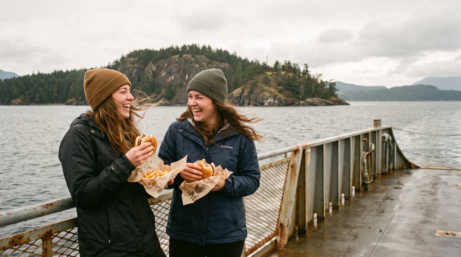 Burgers on the ferry deck